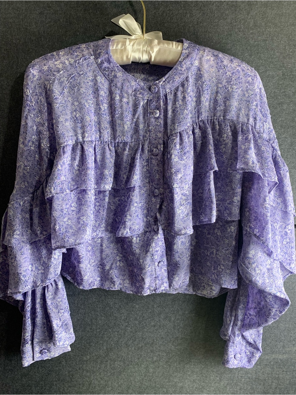 Zara Lavender Floral Ruffle Button-Front Blouse